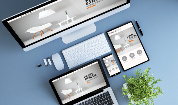 top view blue devices home design e-shop
