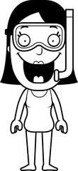 Cartoon Woman Snorkeling