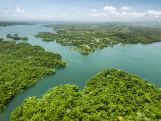 Fototapeta na wymiar Aerial view of Panama Canal on the Atlantic side