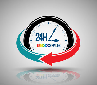 24 hours services banner. Vector illustration.