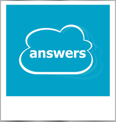 answers word business concept, photo frame isolated on white