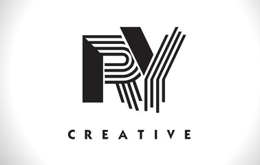 RY Logo Letter With Black Lines Design. Line Letter Vector Illustration - obrazy, fototapety, plakaty