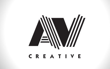 AV Logo Letter With Black Lines Design. Line Letter Vector Illustration - obrazy, fototapety, plakaty