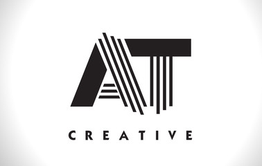 AT Logo Letter With Black Lines Design. Line Letter Vector Illustration