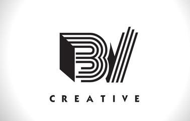 BV Logo Letter With Black Lines Design. Line Letter Vector Illustration