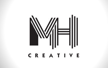 MH Logo Letter With Black Lines Design. Line Letter Vector Illustration