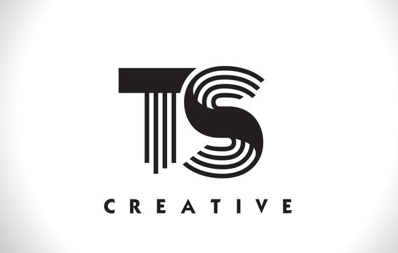 TS Logo Letter With Black Lines Design. Line Letter Vector Illustration