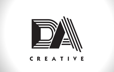 DA Logo Letter With Black Lines Design. Line Letter Vector Illustration