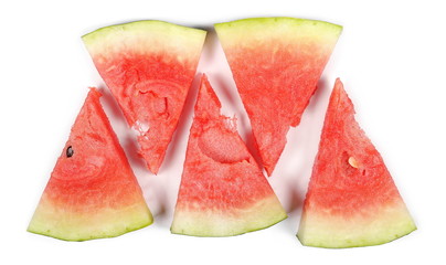 Fresh watermelon slices isolated on white background, top view
