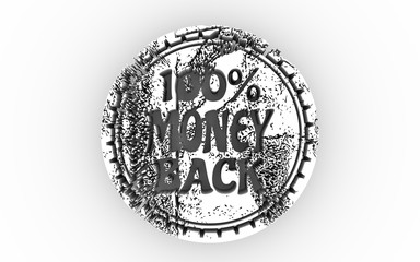 Stamp icon. Graphic design elements. 3D rendering. 100 percent money back text.