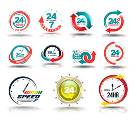 24 hours open customer service collection. Vector illustration.