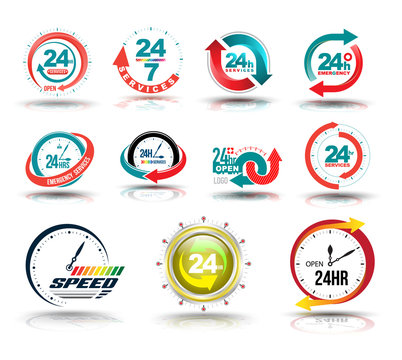 24 hours open customer service collection. Vector illustration.