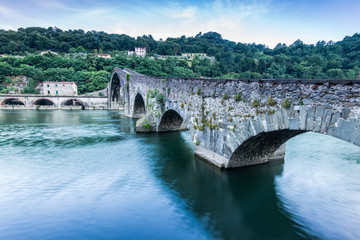 Maddalena Bridge over the Serchio river in Tuscany Italy