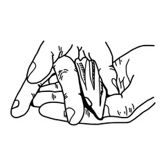 hand of asian chef mould sush at restaurant - vector illustration sketch hand drawn with black lines, isolated on white background