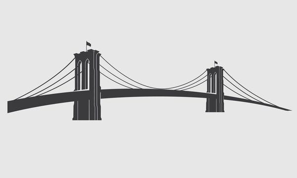 Fototapeta Brooklyn_grey3. New York symbol - Brooklyn Bridge - vector illustration