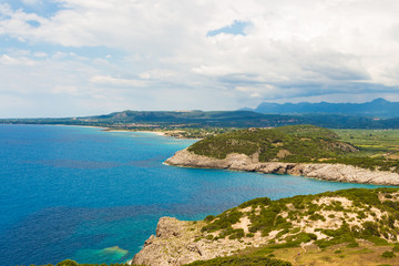 Fototapeta na wymiar Entrance to lagoon of Voidokilia near Pylos town from a high point of view, Messenia, Greece