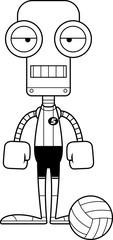 Fototapeta na wymiar Cartoon Bored Volleyball Player Robot