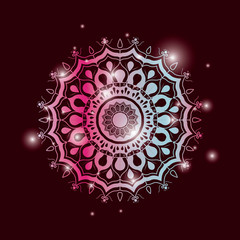 red wine color background with brightness and colorful brilliant flower mandala vintage decorative ornament vector illustration