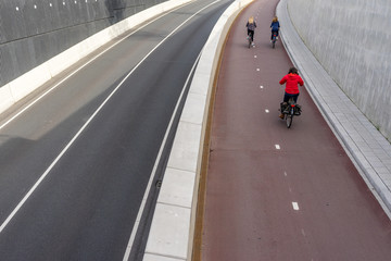 Biking lane next to a street, Netherlands