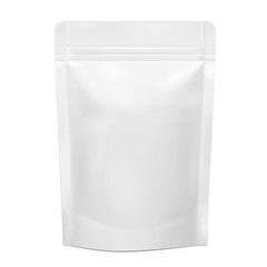 Fototapeta na wymiar White Blank Sealed Foil Food Pouch Bag Packaging Vector EPS10