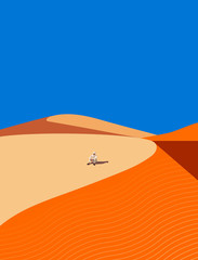 Fototapeta na wymiar Young Arab resting in the sand dunes