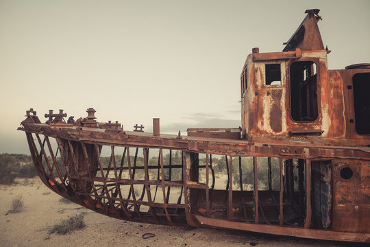 Rusty ship in Moynaq, Uzbekistan
