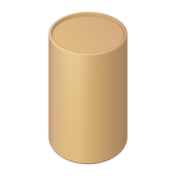Brown Cardboard Paper Tube Cilinder Box Container Packaging. Food, Gift Products. Illustration Isolated On White Background. Mock Up Template Ready For Your Design. Product Packing Vector EPS10
