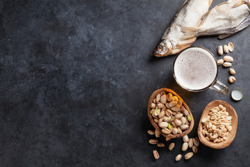 Lager beer and snacks