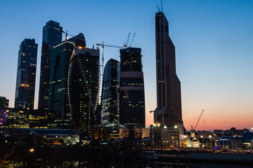 Fototapeta na wymiar Moscow, Russia - April 09, 2013. Moscow City Business center at the capital of Russia with reflection