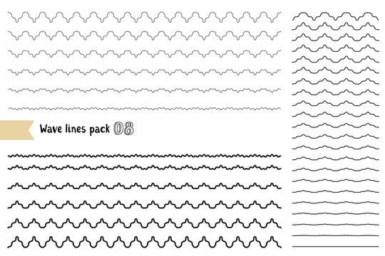 Vector big set of graphic design elements variation wide wavy line. Wavy - curvy and zigzag - criss cross horizontal lines.