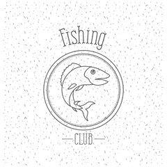 white background with sparkle of monochrome silhouette emblem with bass fish logo fishing club vector illustration