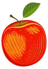 Fresh ripe magic decorative red apple isolated on white background. Paradise apple vector illustration.