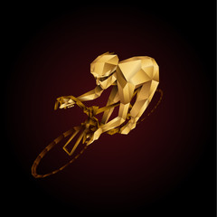Abstract golden Polygonal cyclist. Cycle racing low poly sport vector background.
