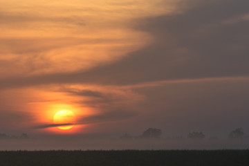 The appearance of the sun behind the fog