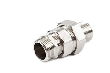 Plumbing metal coupling, an adapte on white background.