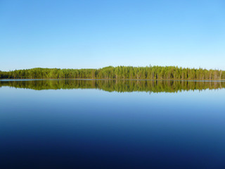 Lake view, sunny day, water like mirror 