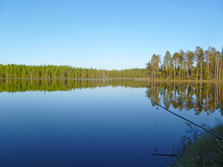 Lake view, sunny day, water like mirror 
