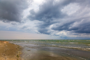 Seascape. The sea, the sky with storm clouds