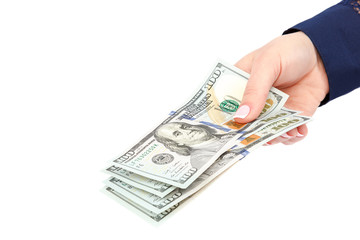 Beautiful female hands with money dollars usa.