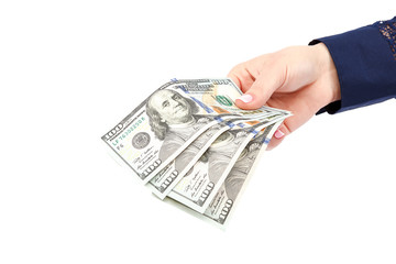 Beautiful female hands with money dollars usa.