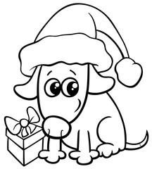 cute dog on Christmas coloring book