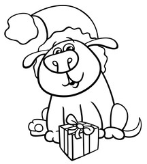 dog with Christmas gift coloring book