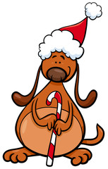dog with Christmas cane cartoon