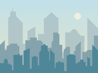 Fototapeta na wymiar Morning city skyline silhouette in flat style. Modern urban landscape. Cityscape backgrounds. Vector illustration