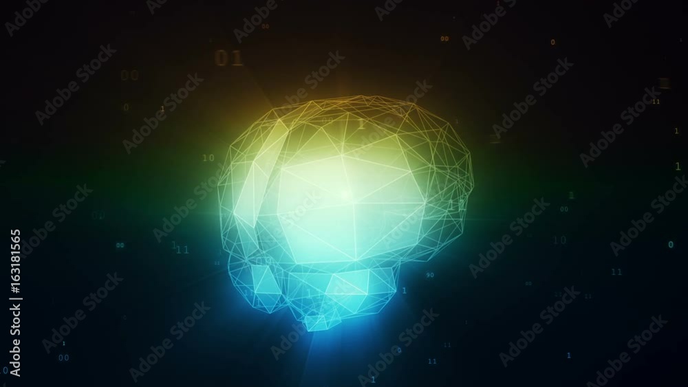 Poster digital artificial intelligence brain in cloud of binary data