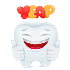 Cute cartoon emoticon tooth carcter thumbs up