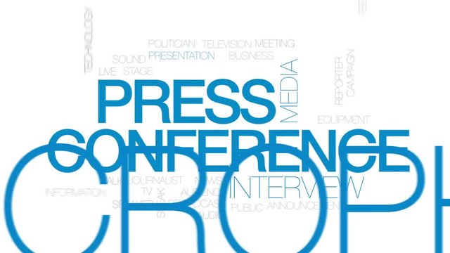 Press conference animated word cloud, text design animation. Kinetic typography.