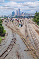 View of Downtown Charlotte, NC through Train Yard