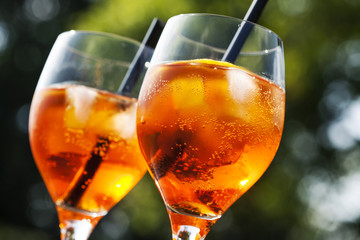 Apperol spritz cocktail in misted glass, selective focus