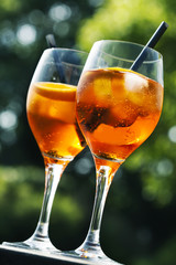 Apperol spritz cocktail in misted glass, selective focus